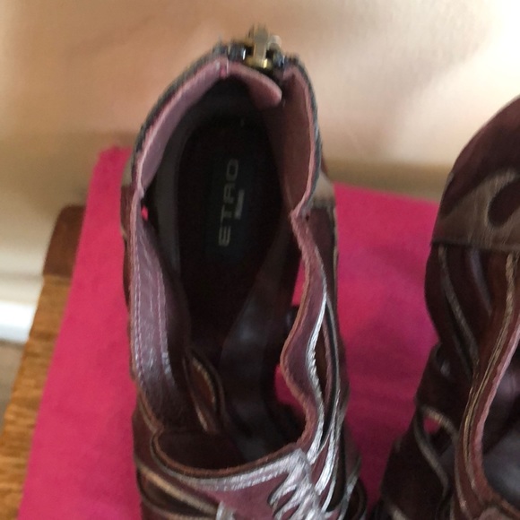 Etro Merlot & Silver Peep Toe Heel Sz39 - Picture 10 of 11